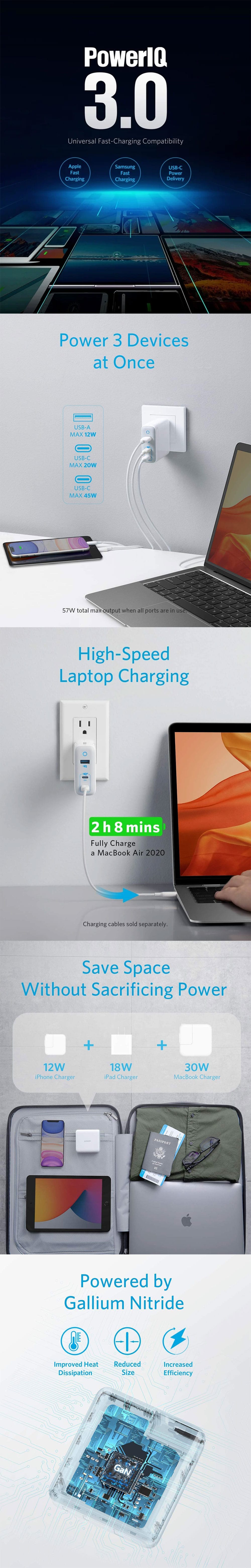 Anker PowerPort III 3 Port 65W Elite Charger A2034 5