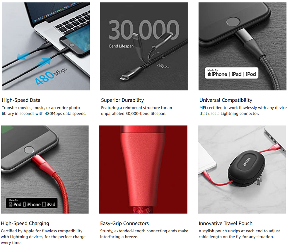 Anker Powerline II 3 ft USB to Lightning Apple MFi Certified Cable A8452 – Black penguin.com .bd 1