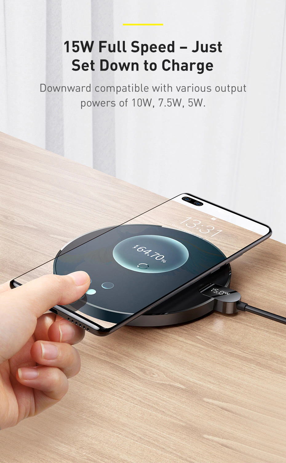 Baseus 15W Digital LED Display Wireless Charger 3