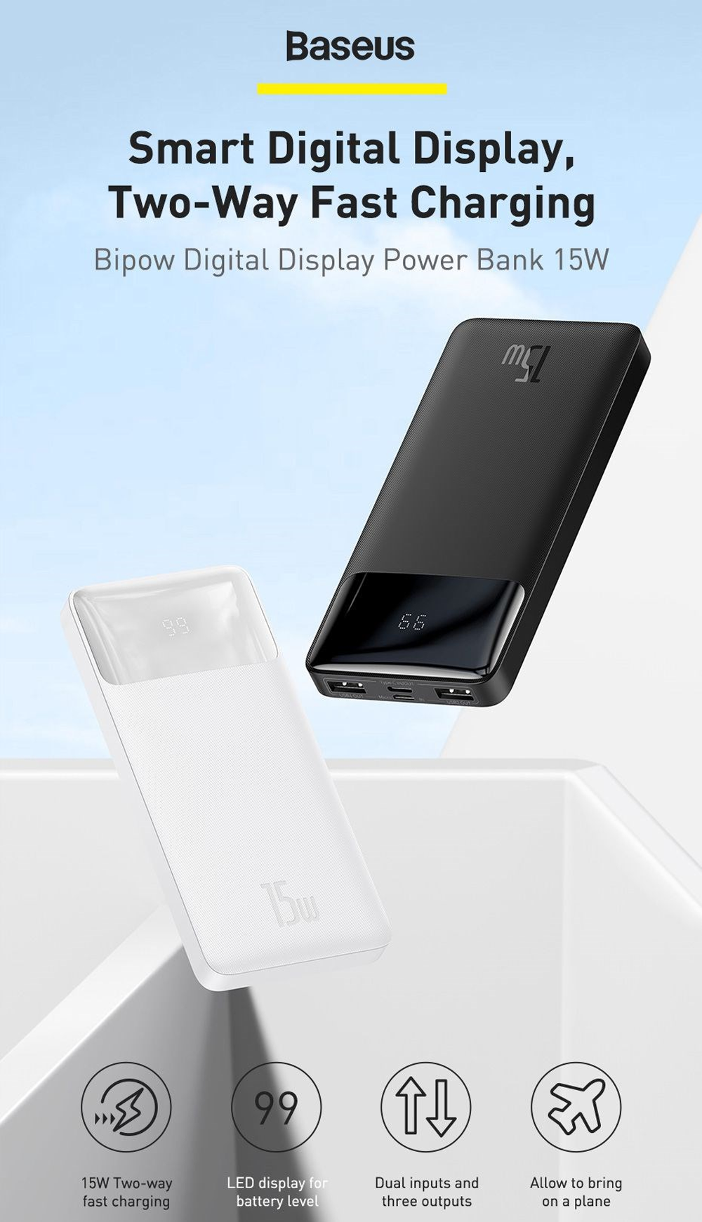 Baseus Bipow 15W 10000mAh Digital Display Power Bank 6