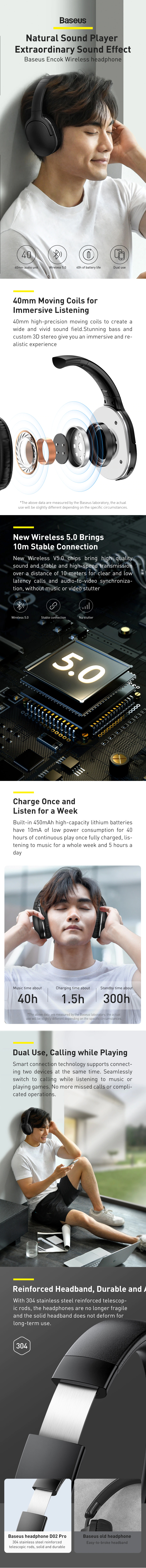 Baseus Encok D02 Pro Over Head Wireless Headphone 3