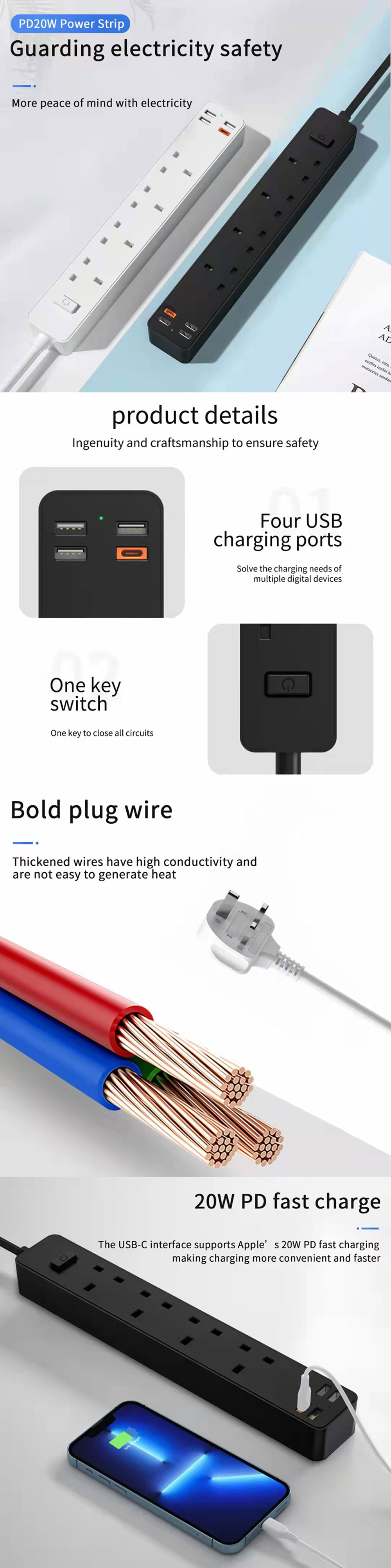 WiWU 20W PD Power Strip Socket With 4 AC 3 USB 4